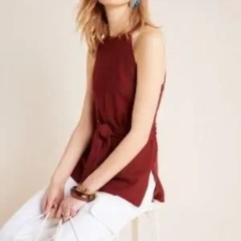 Anthropologie Annette Belted Knit Halter Tank Tunic in Rust Orange - Size Small - Picture 3 of 6